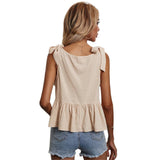 Loose Fit U-Neck Tie Cotton Linen Tank Top