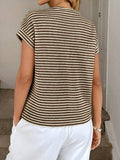 Striped Knit Sweater Crew Neck Short Sleeve Top