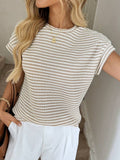 Striped Knit Sweater Crew Neck Short Sleeve Top