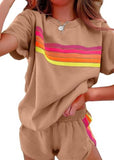Brown Rainbow Striped Short Sleeve Set