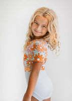 Kids Gray Retro Flower Dance Tumble Gymnastics Leotard