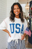 LAS USA Graphic Half Sleeve Loose Ribbed Top (S-XL)