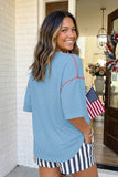 LAS USA Graphic Half Sleeve Loose Ribbed Top (S-XL)