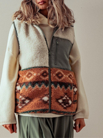 Aztec pattern Western Sherpa Fleece Zip up Vest