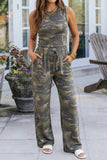 Camouflage Print Slim Tank Drawstring Pant Set