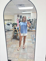 Blue Acid Wash Folded Sleeve Tee