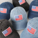 USA Flag Embroidered Patch Denim Baseball Cap