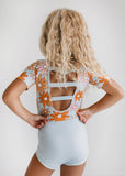 Kids Gray Retro Flower Dance Tumble Gymnastics Leotard