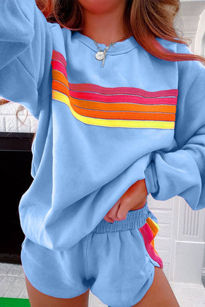 Blue Striped Two Piece Casual Set