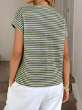 Striped Knit Sweater Crew Neck Short Sleeve Top