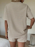 Waffle Knit Short Sleeve and Drawstring Shorts Set