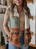 Aztec pattern Western Sherpa Fleece Zip up Vest