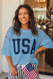 LAS USA Graphic Half Sleeve Loose Ribbed Top (S-XL)