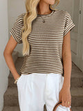 Striped Knit Sweater Crew Neck Short Sleeve Top