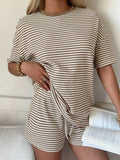 Waffle Knit Short Sleeve and Drawstring Shorts Set