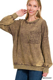 Acid Wash Raw Edge Front Pocket Pullover