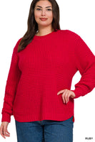 Round Neck Waffle Sweater