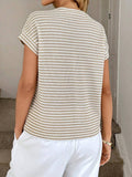 Striped Knit Sweater Crew Neck Short Sleeve Top