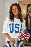 LAS USA Graphic Half Sleeve Loose Ribbed Top (S-XL)