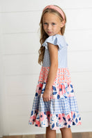 Girls Ava Periwinkle & Blue Ruffle Tiered Easter Dress