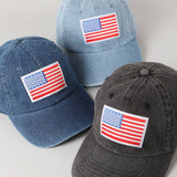 USA Flag Embroidered Patch Denim Baseball Cap