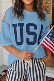 LAS USA Graphic Half Sleeve Loose Ribbed Top (S-XL)