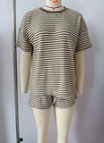 Waffle Knit Short Sleeve and Drawstring Shorts Set