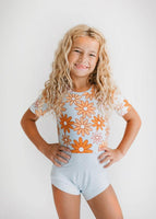 Kids Gray Retro Flower Dance Tumble Gymnastics Leotard