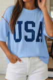 LAS USA Graphic Half Sleeve Loose Ribbed Top (S-XL)