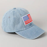 USA Flag Embroidered Patch Denim Baseball Cap