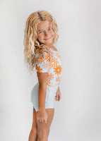 Kids Gray Retro Flower Dance Tumble Gymnastics Leotard