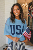 LAS USA Graphic Half Sleeve Loose Ribbed Top (S-XL)