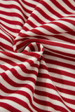Red Stripe Bowknot Cutout Back Drop Shoulder Wide Bracelet Sleeve Loose Tee