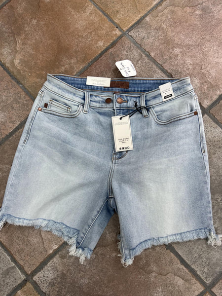 Long Cut Off 2 Button Dad Shorts | Judy Blue Denim